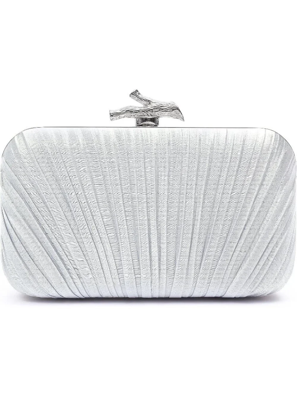 Women's Silver Pleated Clutch Purse For Formal With Chain Evening Bag